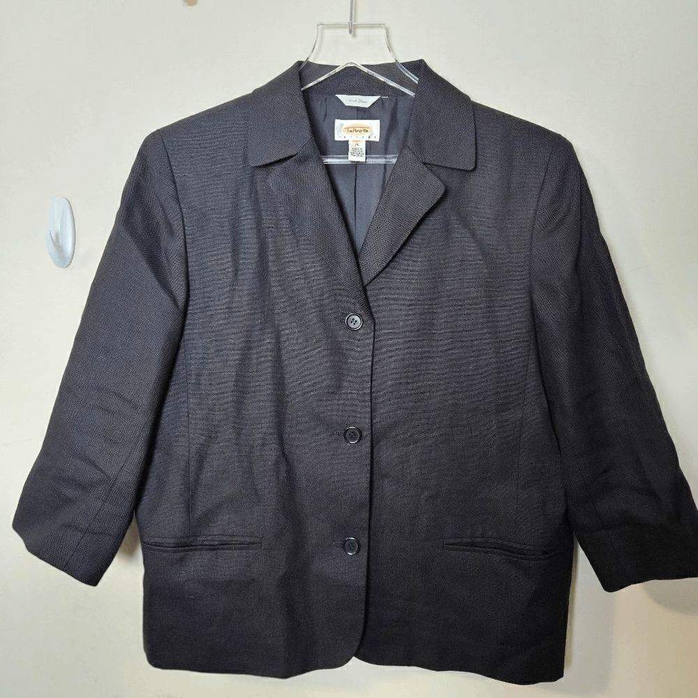 Talbots 100% Linen 3 Button Blazer Jacket Womens Black Size 14